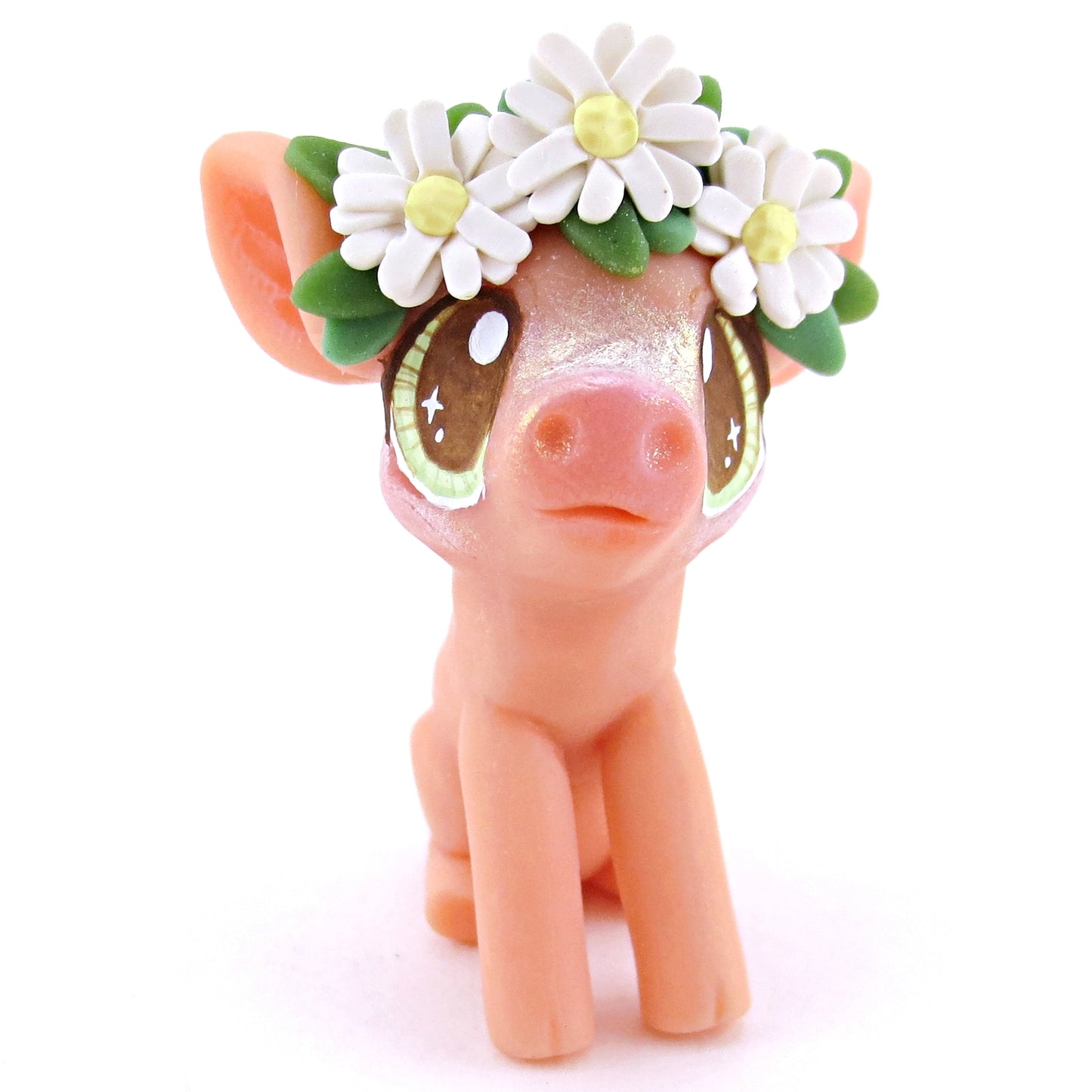 Daisy Crown Pink Pig Figurine - Polymer Clay Easter and Spring Animals