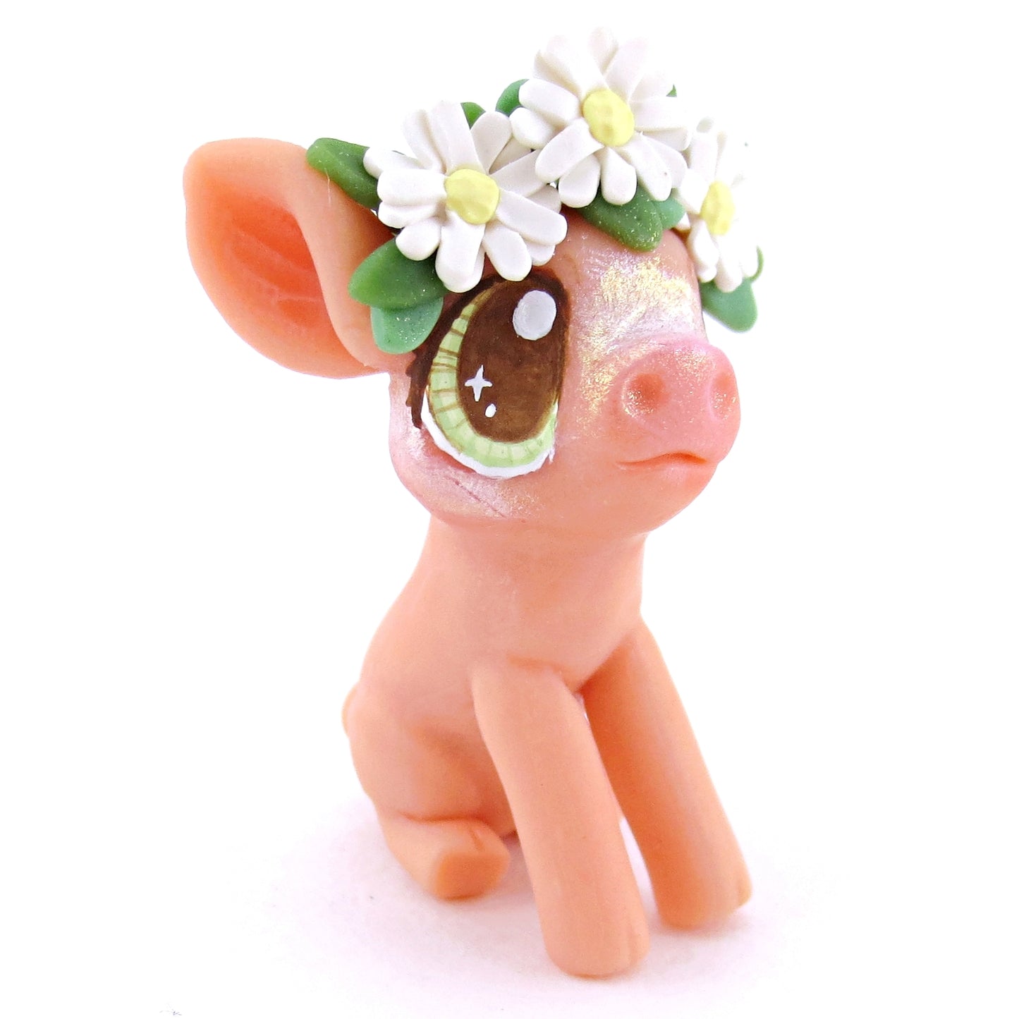 Daisy Crown Pink Pig Figurine - Polymer Clay Easter and Spring Animals