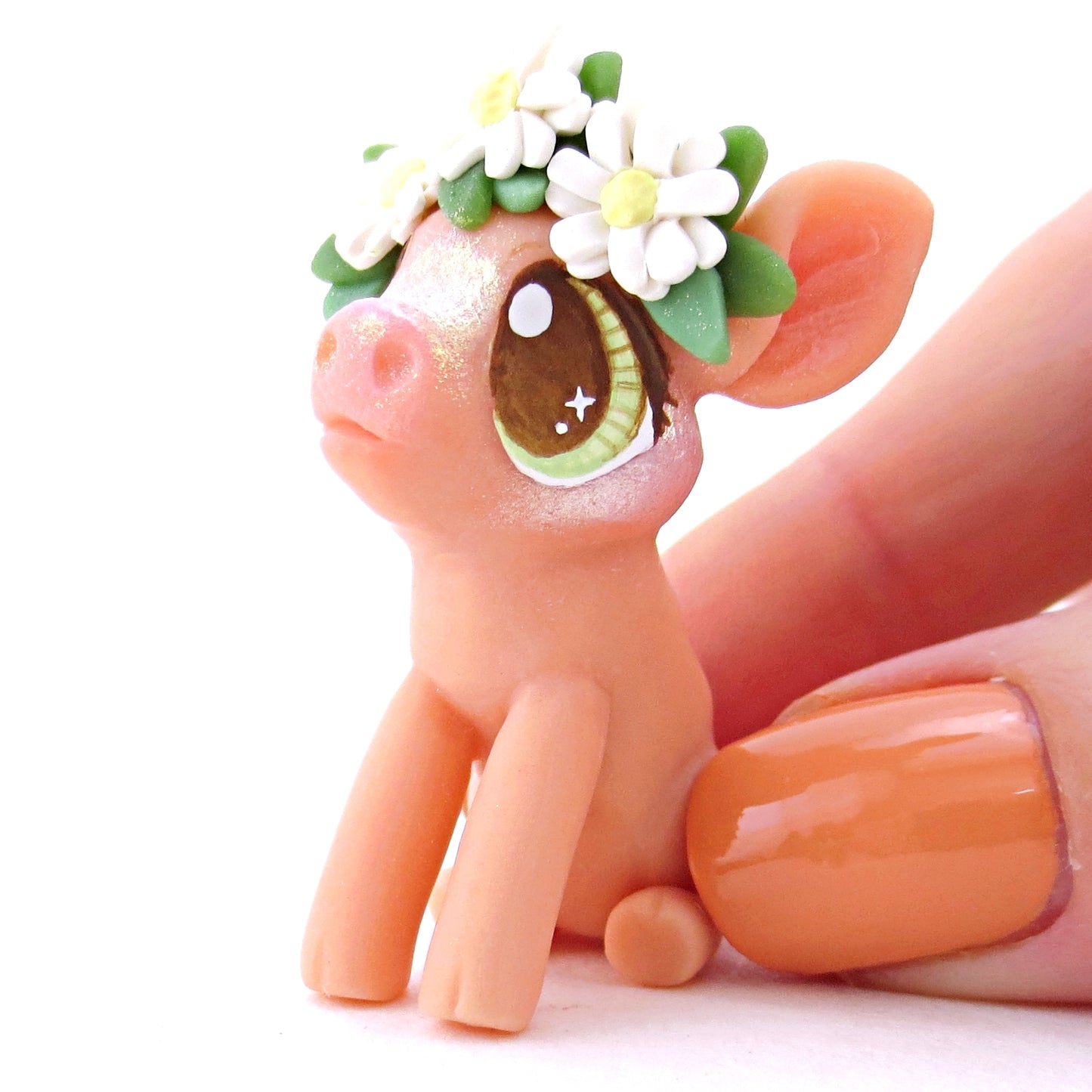 Daisy Crown Pink Pig Figurine - Polymer Clay Easter and Spring Animals