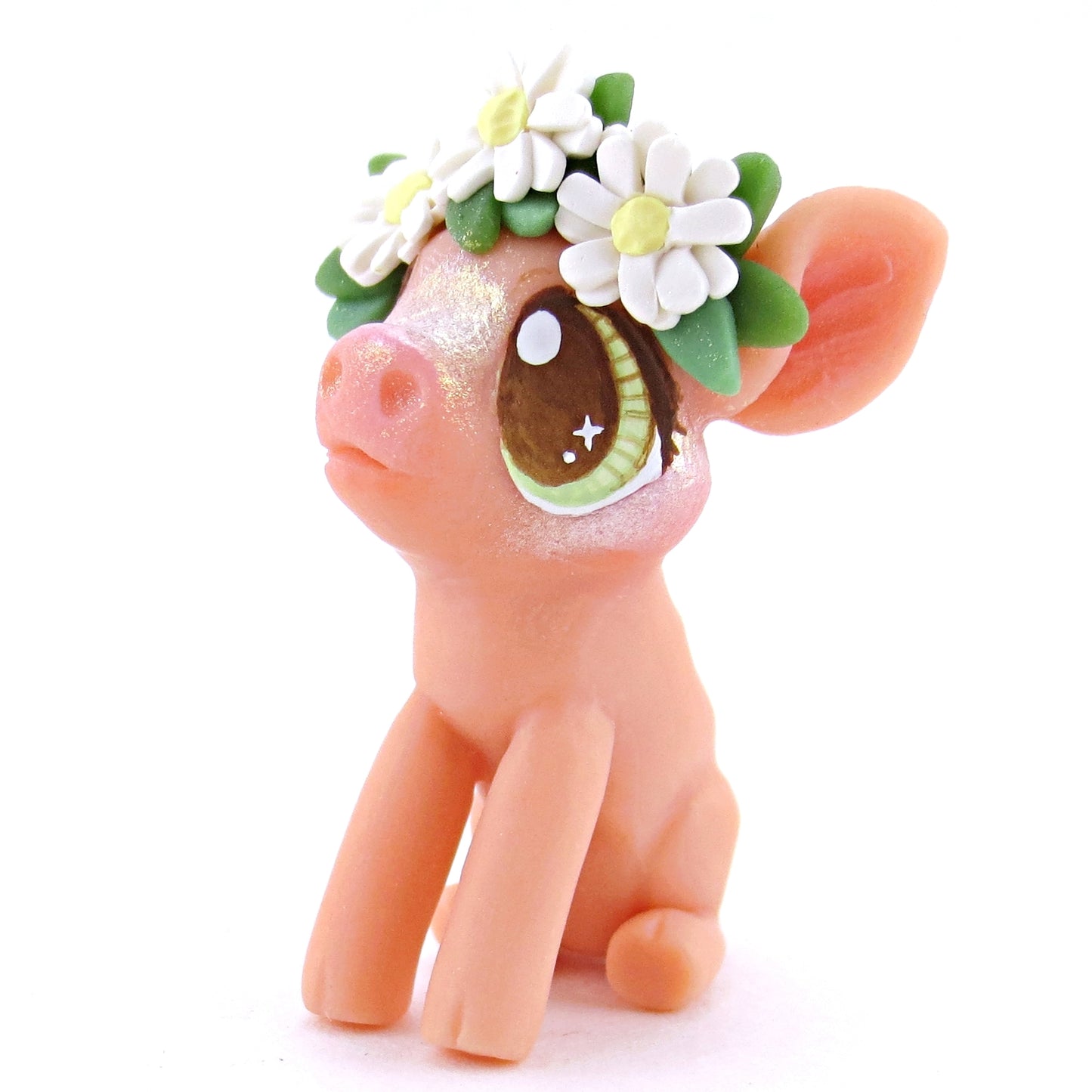 Daisy Crown Pink Pig Figurine - Polymer Clay Easter and Spring Animals