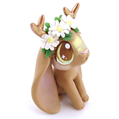 Daisy Crown Brown Jackalope Lop Figurine - Polymer Clay Easter and Spring Animals