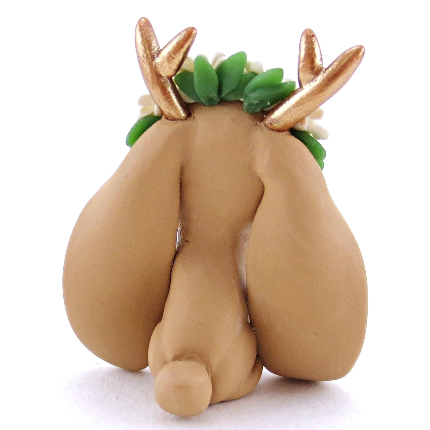 Daisy Crown Brown Jackalope Lop Figurine - Polymer Clay Easter and Spring Animals