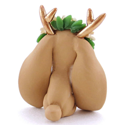 Daisy Crown Brown Jackalope Lop Figurine - Polymer Clay Easter and Spring Animals