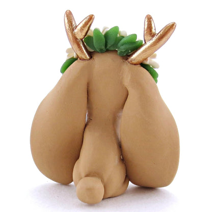 Daisy Crown Brown Jackalope Lop Figurine - Polymer Clay Easter and Spring Animals