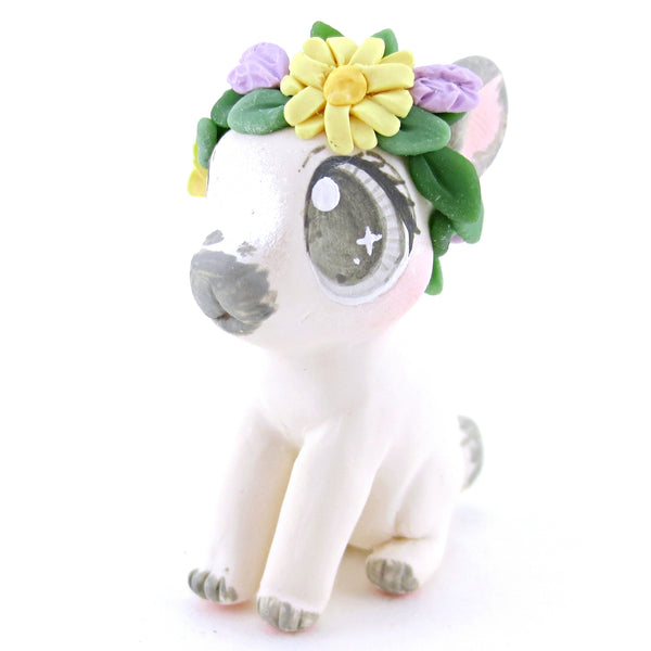 Flower Crown Sable Grey Point Netherland Dwarf Rabbit Bunny Figurine - Polymer Clay Easter and Spring Animals