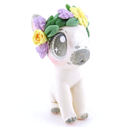 Flower Crown Sable Grey Point Netherland Dwarf Rabbit Bunny Figurine - Polymer Clay Easter and Spring Animals