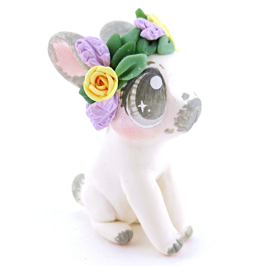 Flower Crown Sable Grey Point Netherland Dwarf Rabbit Bunny Figurine - Polymer Clay Easter and Spring Animals