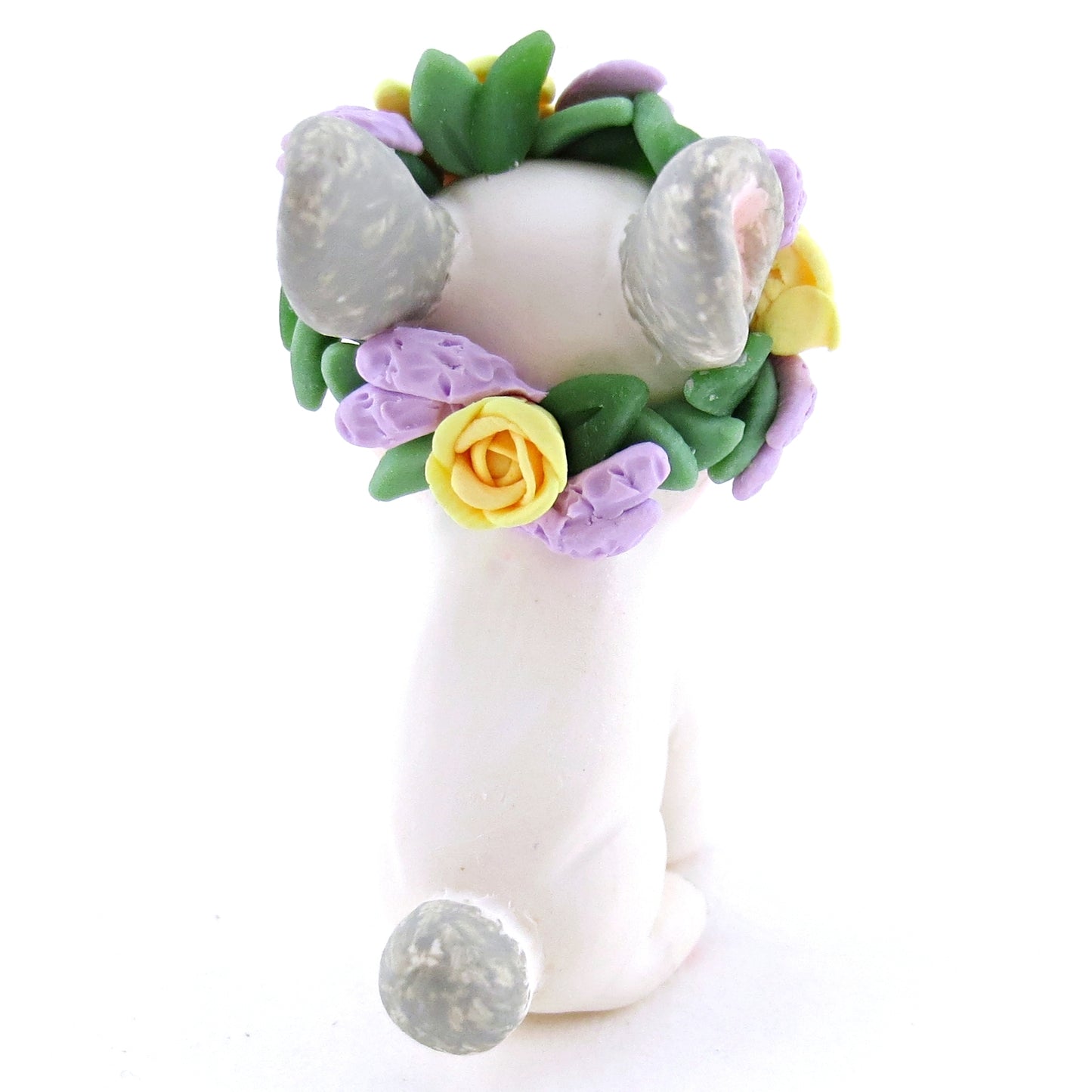 Flower Crown Sable Grey Point Netherland Dwarf Rabbit Bunny Figurine - Polymer Clay Easter and Spring Animals