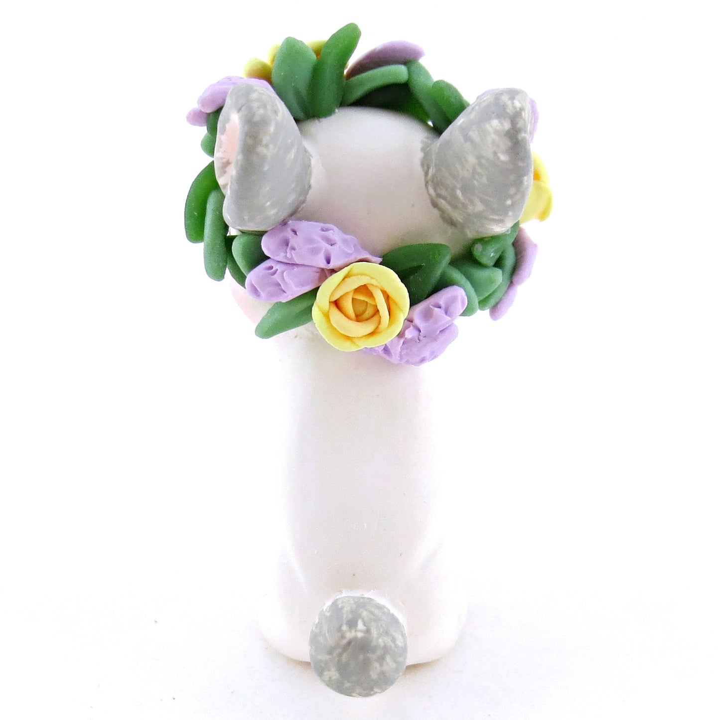 Flower Crown Sable Grey Point Netherland Dwarf Rabbit Bunny Figurine - Polymer Clay Easter and Spring Animals