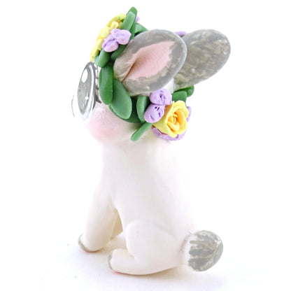 Flower Crown Sable Grey Point Netherland Dwarf Rabbit Bunny Figurine - Polymer Clay Easter and Spring Animals