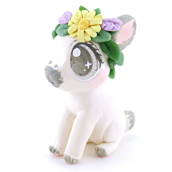 Flower Crown Sable Grey Point Netherland Dwarf Rabbit Bunny Figurine - Polymer Clay Easter and Spring Animals