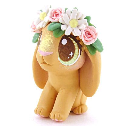 Orange Flower Crown Holland Lop Rabbit Bunny Figurine - Polymer Clay Easter and Spring Animals