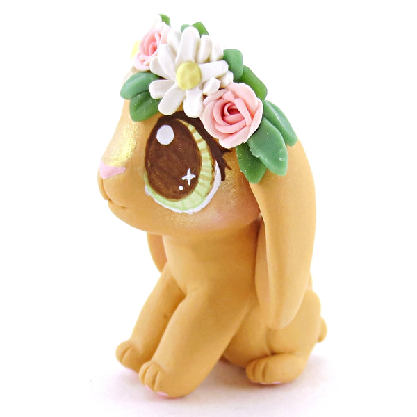 Orange Flower Crown Holland Lop Rabbit Bunny Figurine - Polymer Clay Easter and Spring Animals