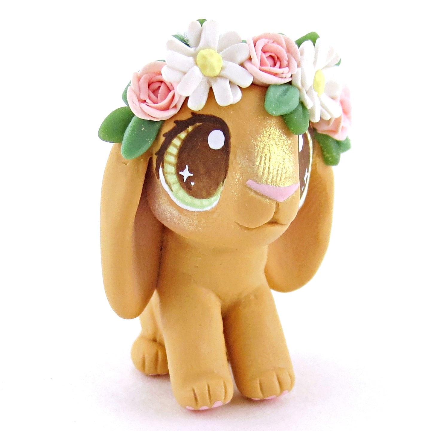 Orange Flower Crown Holland Lop Rabbit Bunny Figurine - Polymer Clay Easter and Spring Animals