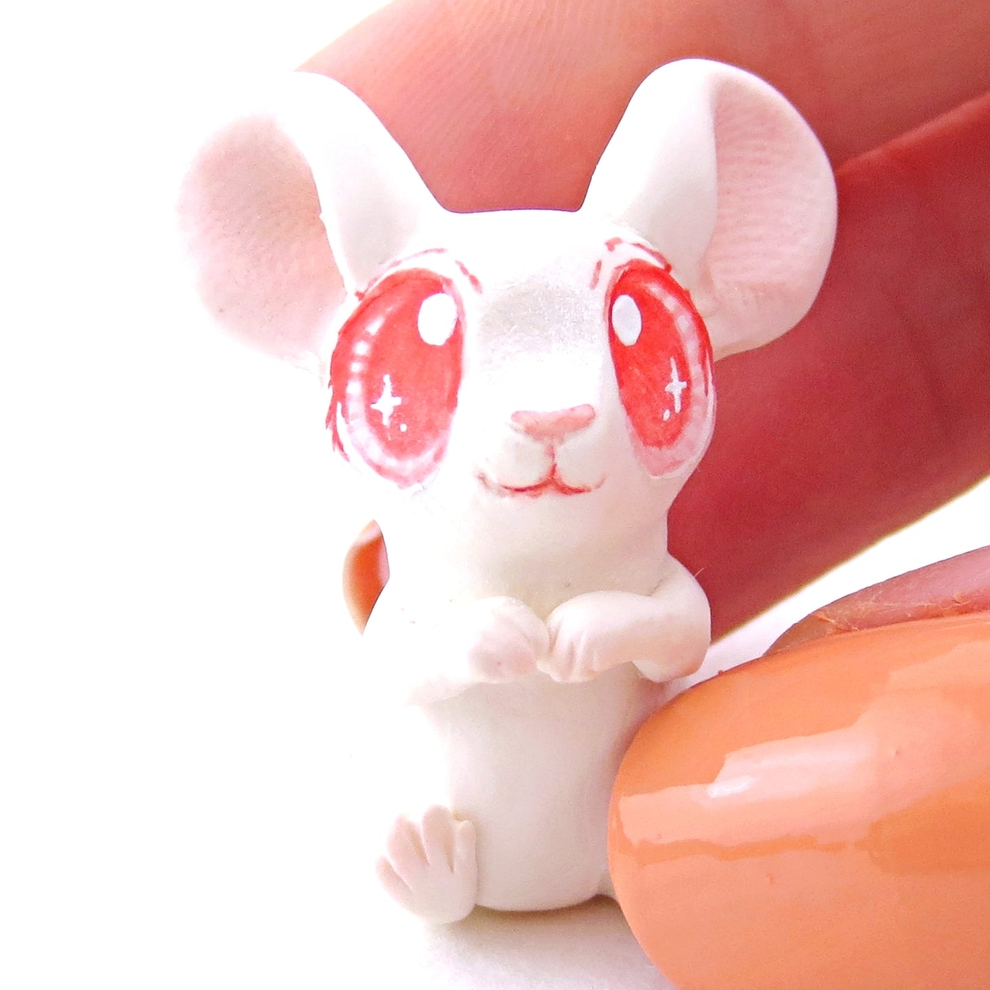 Little White Albino Mouse Figurine - Polymer Clay Easter and Spring Animals