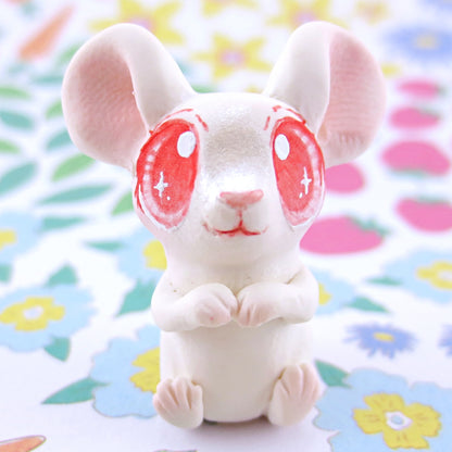 Little White Albino Mouse Figurine - Polymer Clay Easter and Spring Animals