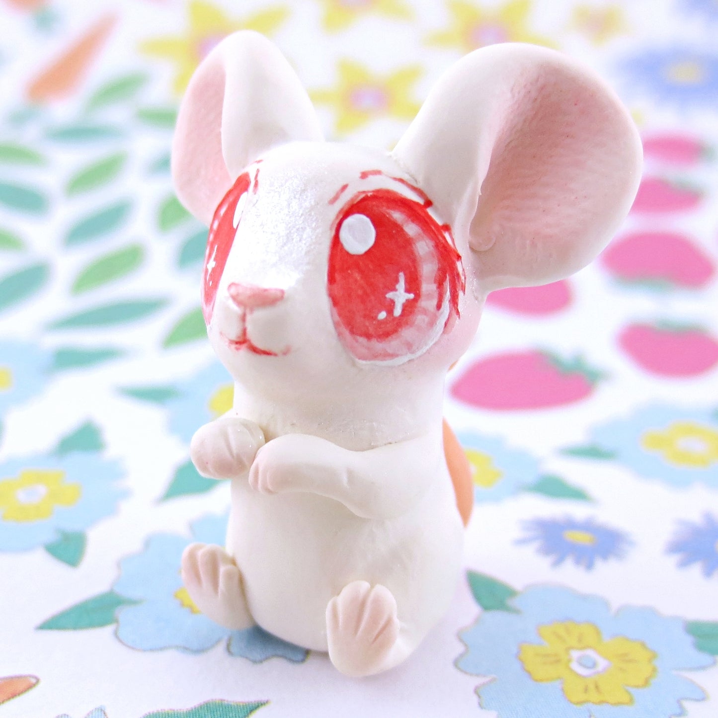 Little White Albino Mouse Figurine - Polymer Clay Easter and Spring Animals