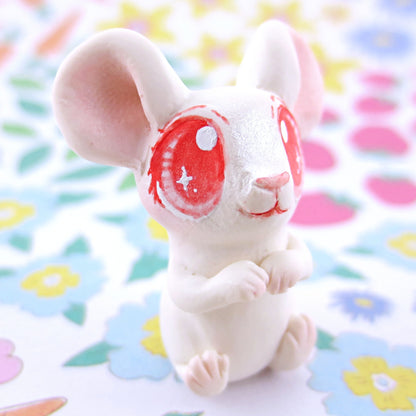 Little White Albino Mouse Figurine - Polymer Clay Easter and Spring Animals