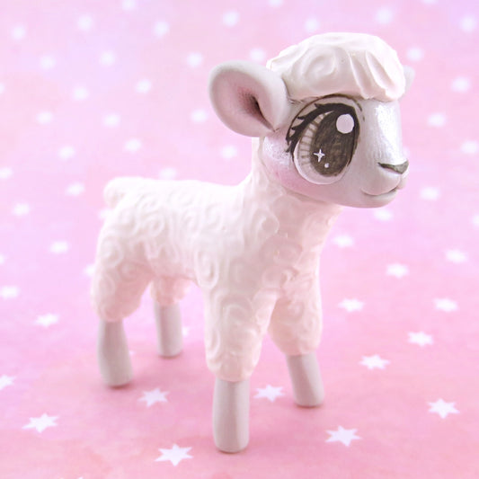 White Baby Lamb Sheep Figurine - Polymer Clay Easter and Spring Animals