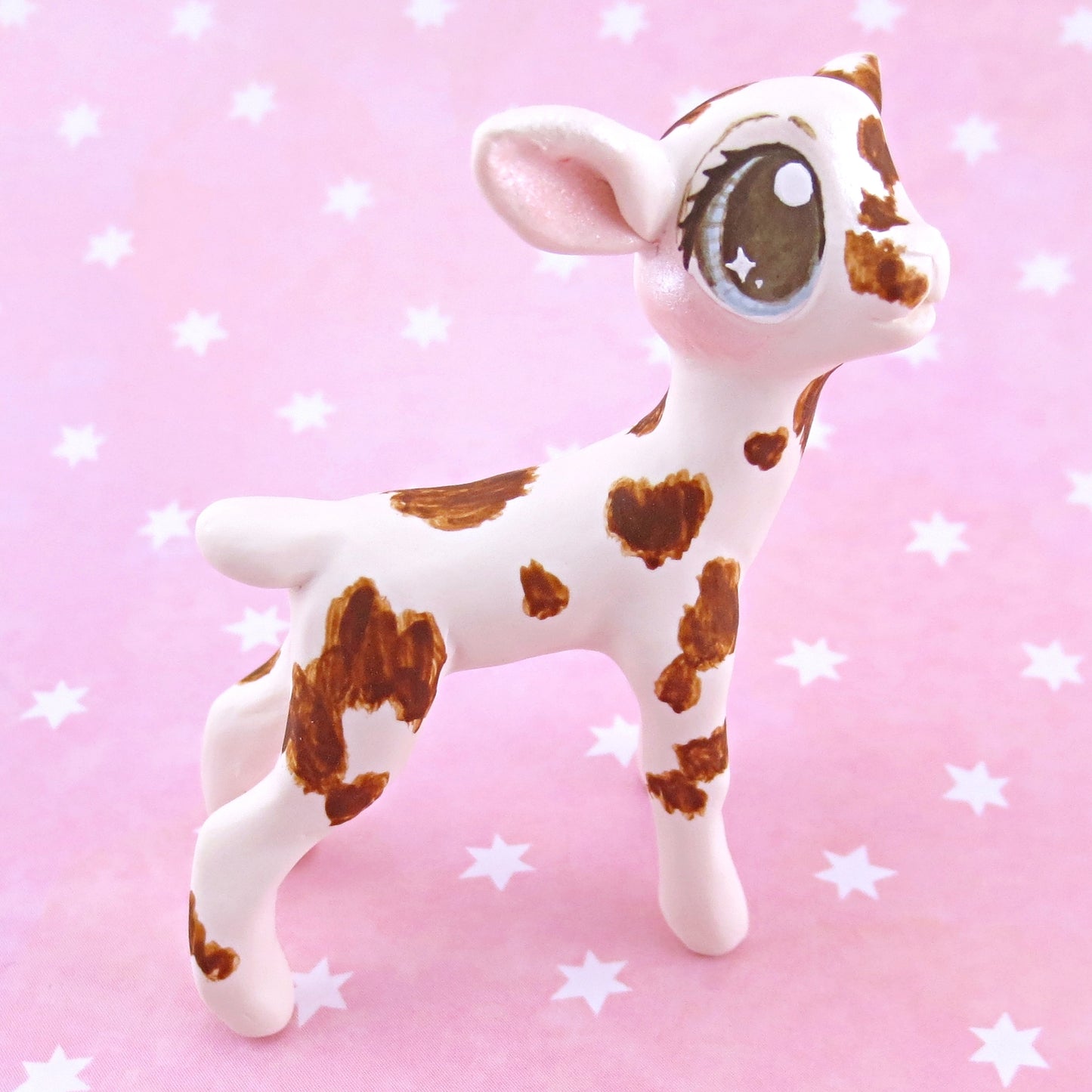 White and Brown Spotted Baby Goat Figurine - Polymer Clay Easter and Spring Animals