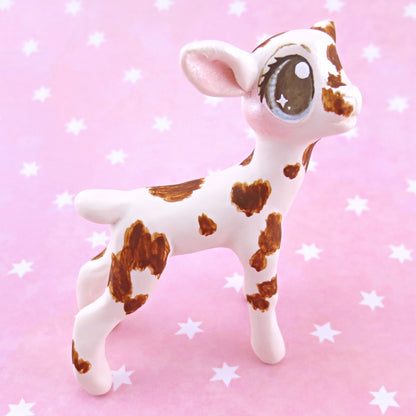 White and Brown Spotted Baby Goat Figurine - Polymer Clay Easter and Spring Animals