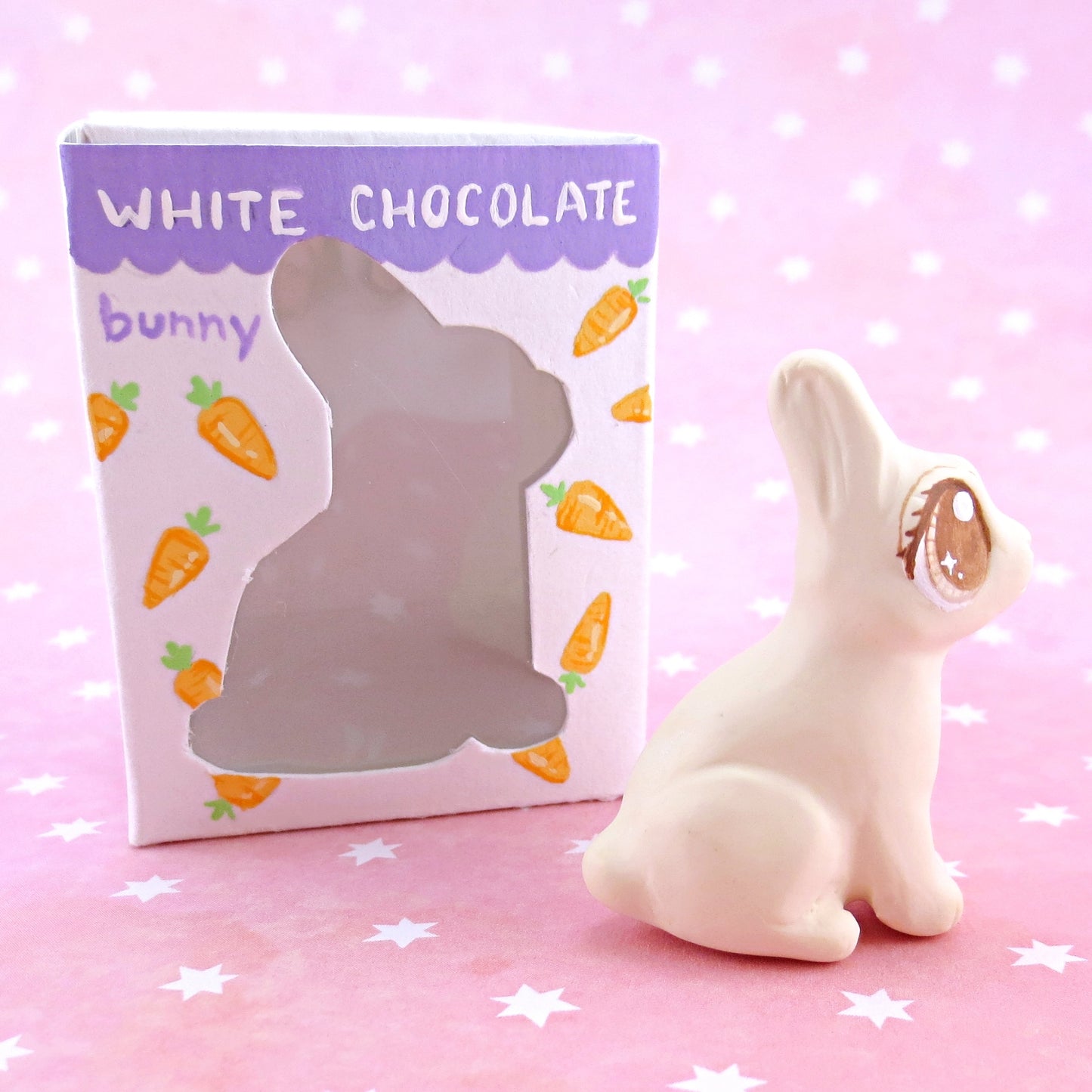 White Chocolate Easter Bunny Figurine - Polymer Clay Easter and Spring Animals