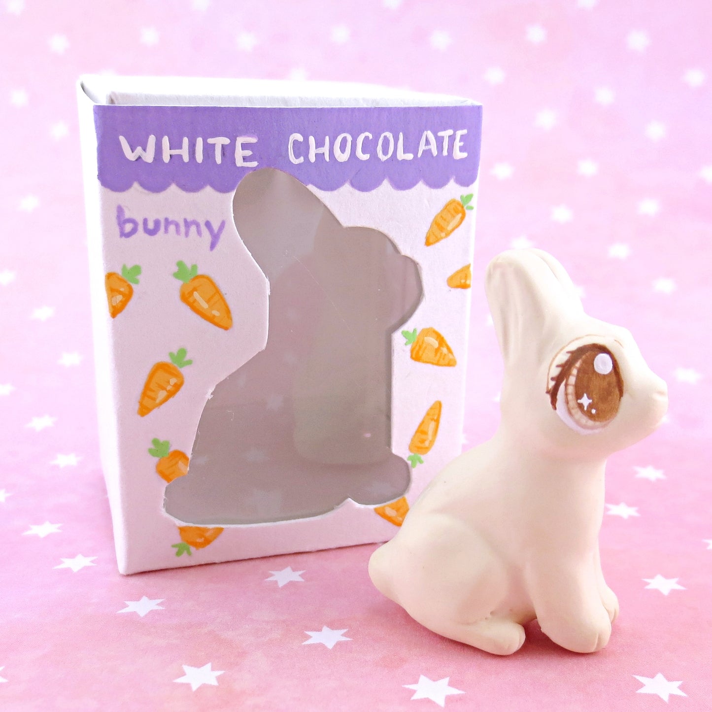 White Chocolate Easter Bunny Figurine - Polymer Clay Easter and Spring Animals