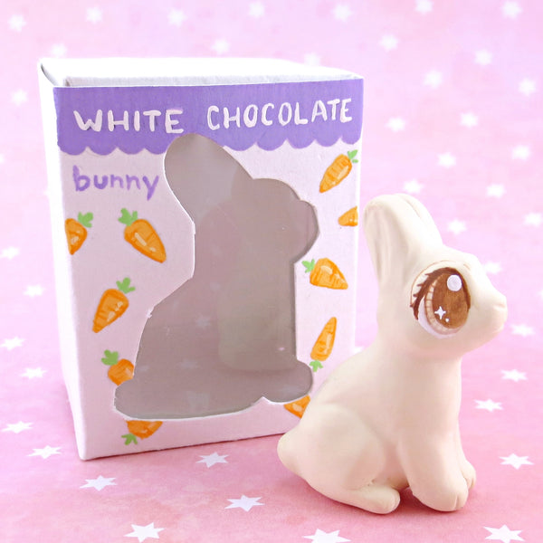 White Chocolate Easter Bunny Figurine - Polymer Clay Easter and Spring Animals