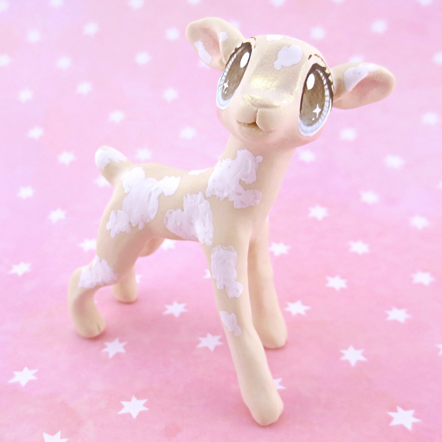 Cream and White Spotted Baby Goat Figurine - Polymer Clay Easter and Spring Animals