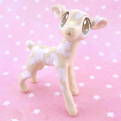 Cream and White Spotted Baby Goat Figurine - Polymer Clay Easter and Spring Animals