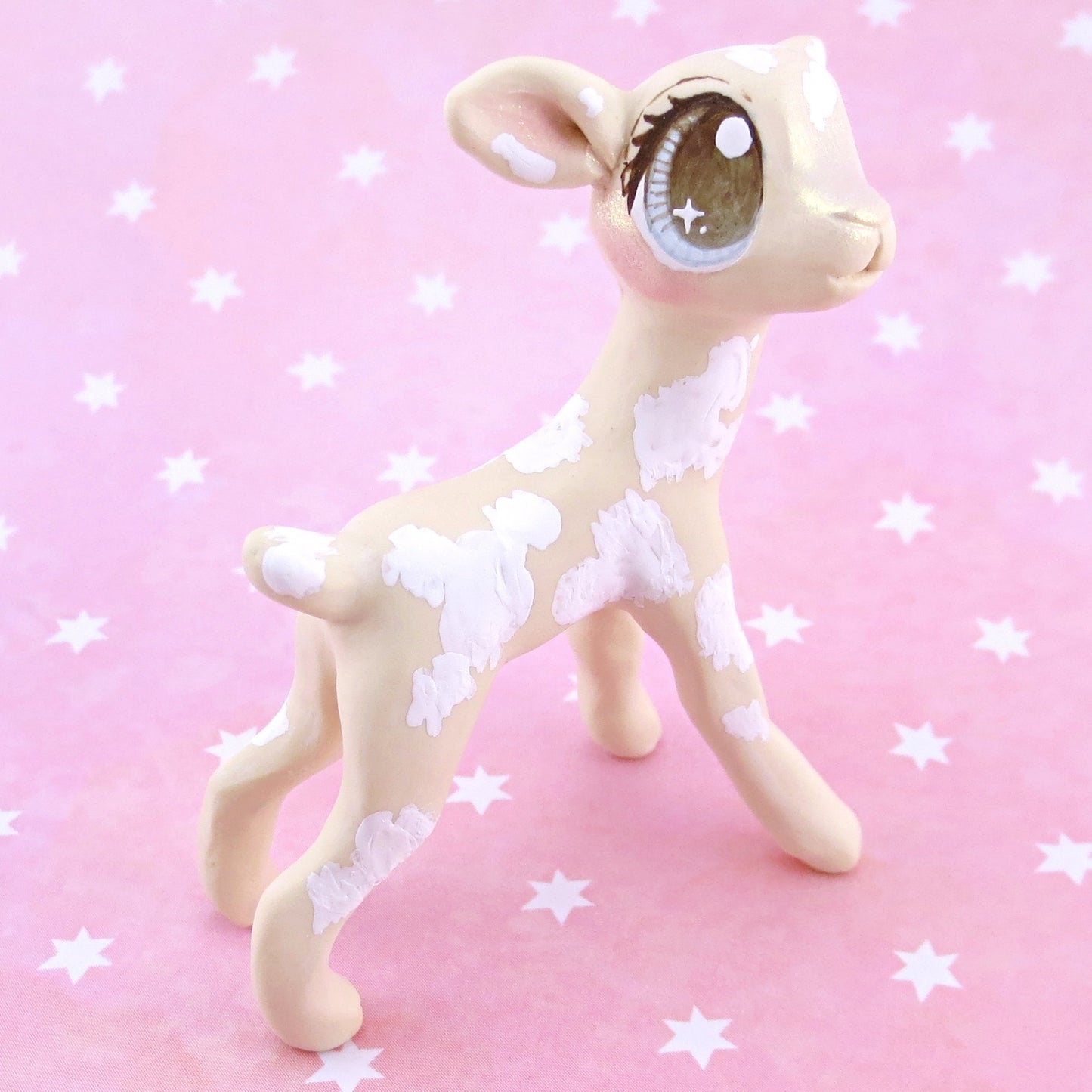 Cream and White Spotted Baby Goat Figurine - Polymer Clay Easter and Spring Animals