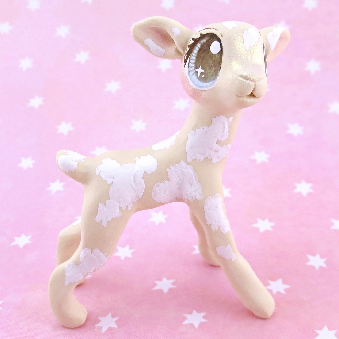 Cream and White Spotted Baby Goat Figurine - Polymer Clay Easter and Spring Animals