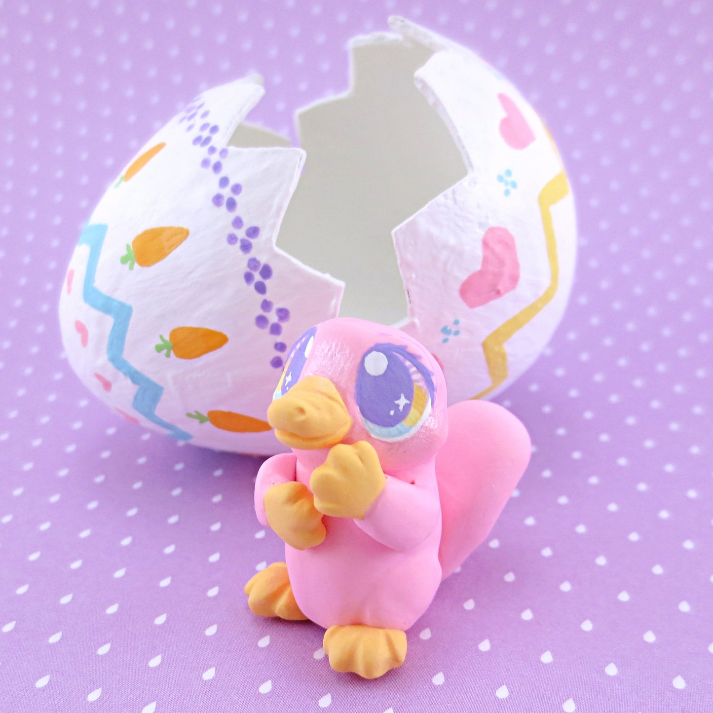 Pink Easter Egg Platypus Figurine - Polymer Clay Easter and Spring Animals