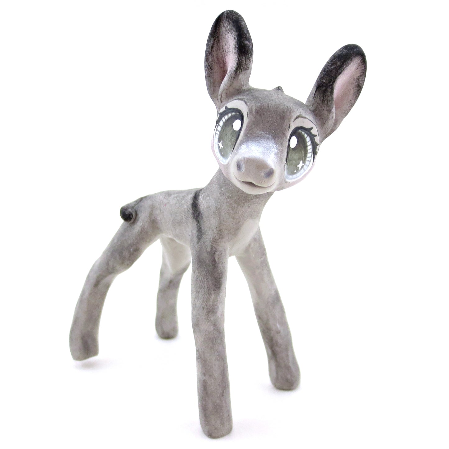 Grey/Blue Eyed Donkey Figurine - Polymer Clay Spring and Easter Animals