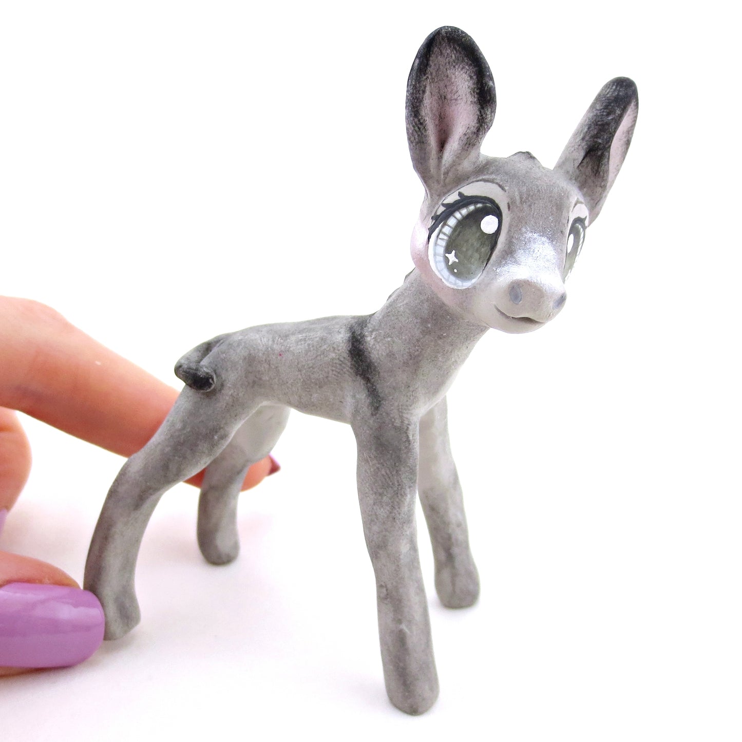 Grey/Blue Eyed Donkey Figurine - Polymer Clay Spring and Easter Animals