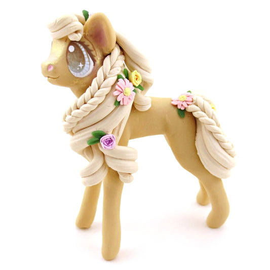 Flower Palomino Pony Figurine - Polymer Clay Spring and Easter Animals