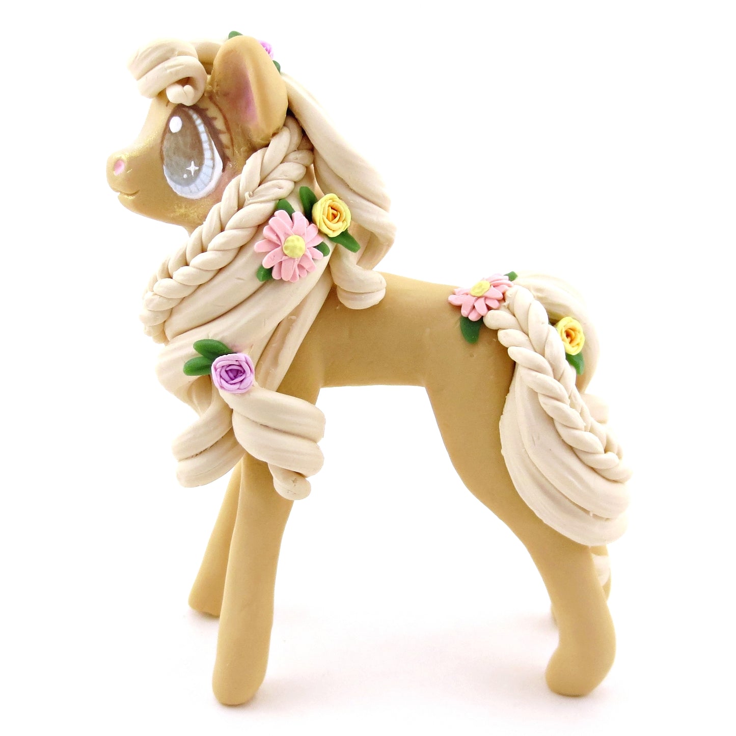 Flower Palomino Pony Figurine - Polymer Clay Spring and Easter Animals