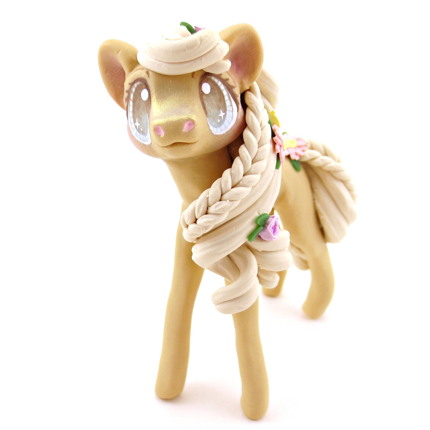 Flower Palomino Pony Figurine - Polymer Clay Spring and Easter Animals