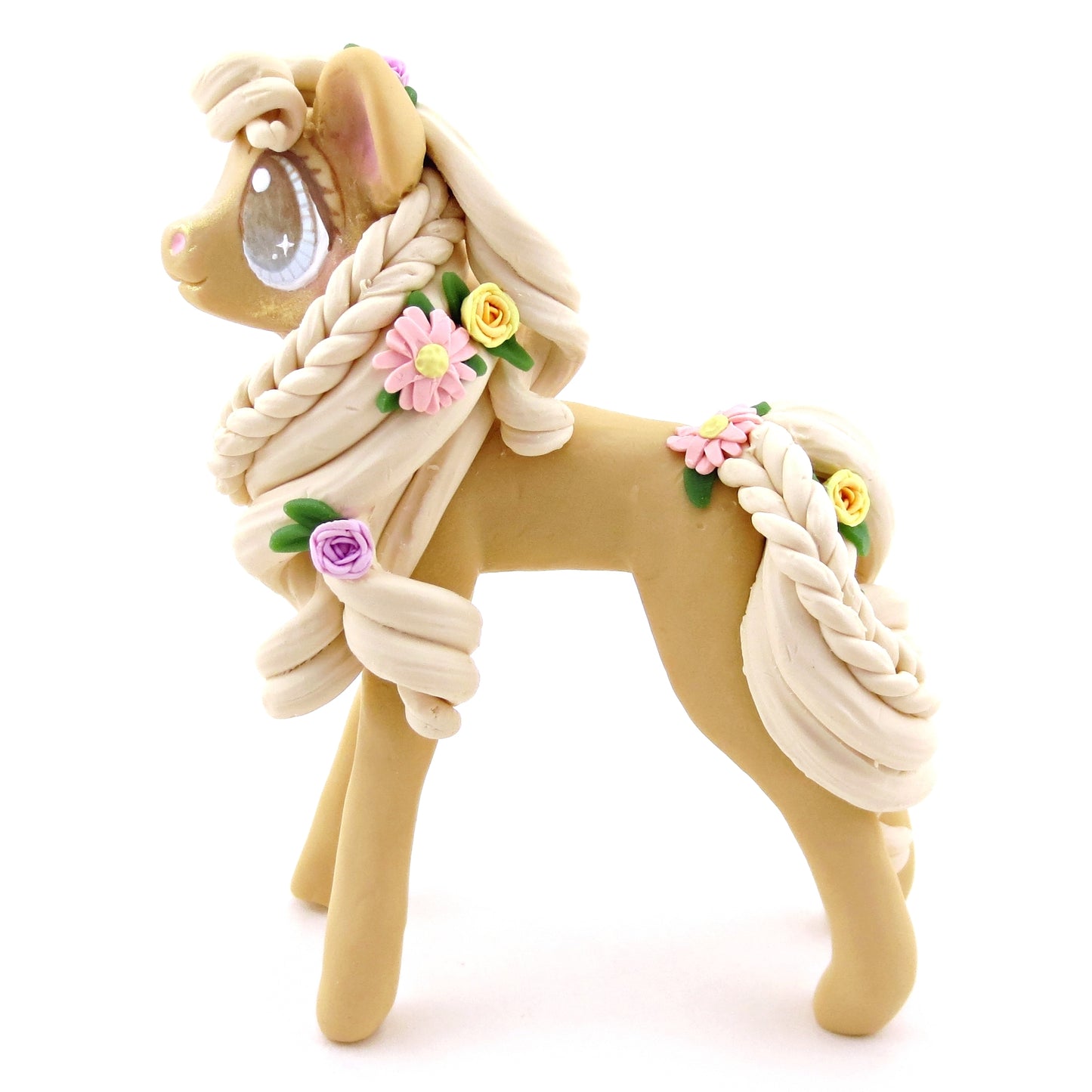 Flower Palomino Pony Figurine - Polymer Clay Spring and Easter Animals