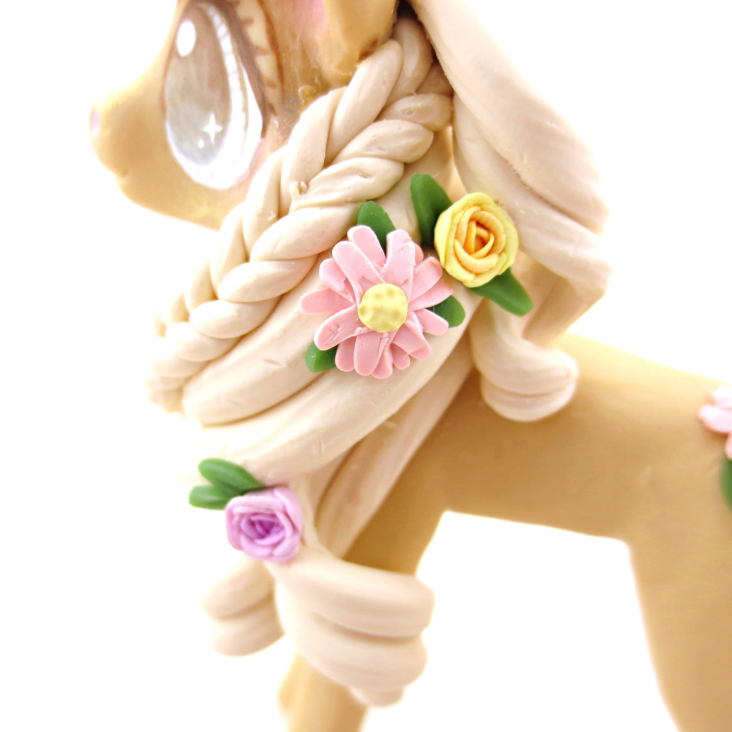 Flower Palomino Pony Figurine - Polymer Clay Spring and Easter Animals