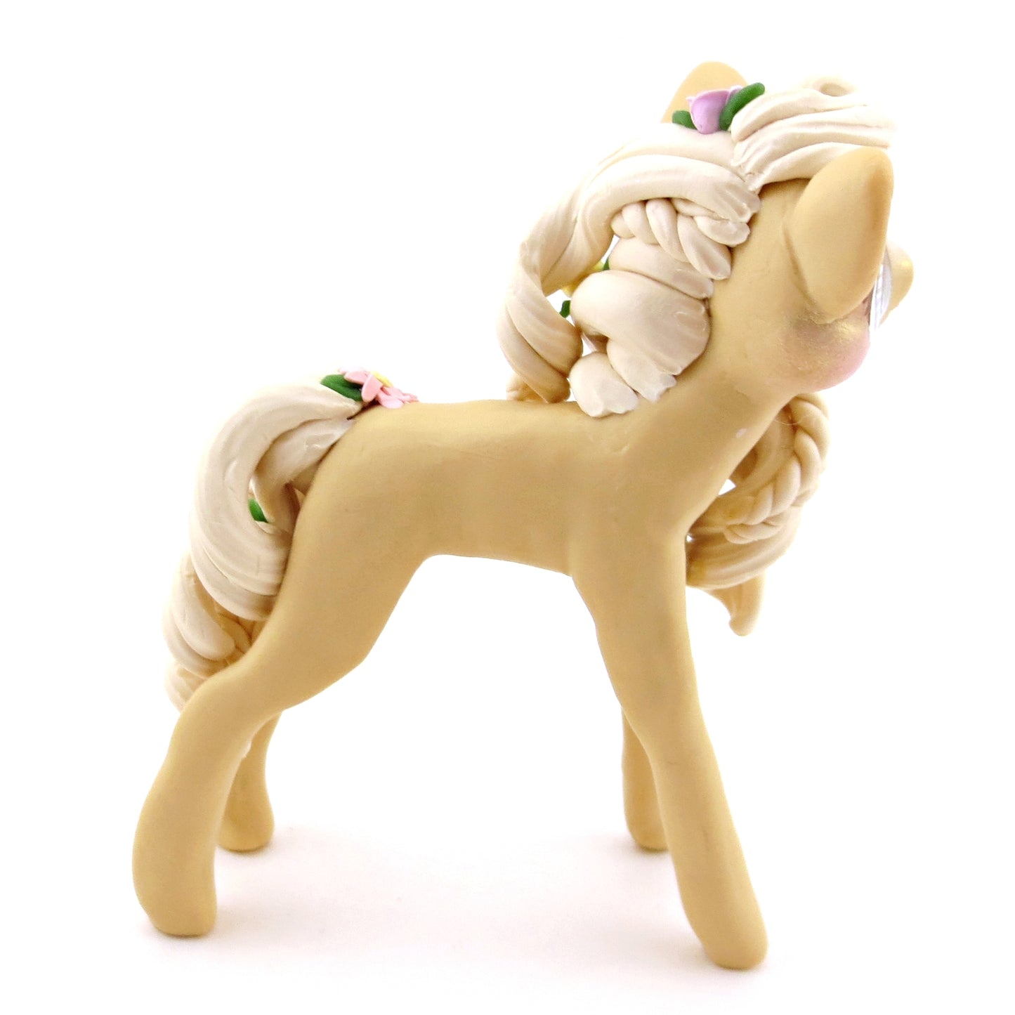 Flower Palomino Pony Figurine - Polymer Clay Spring and Easter Animals