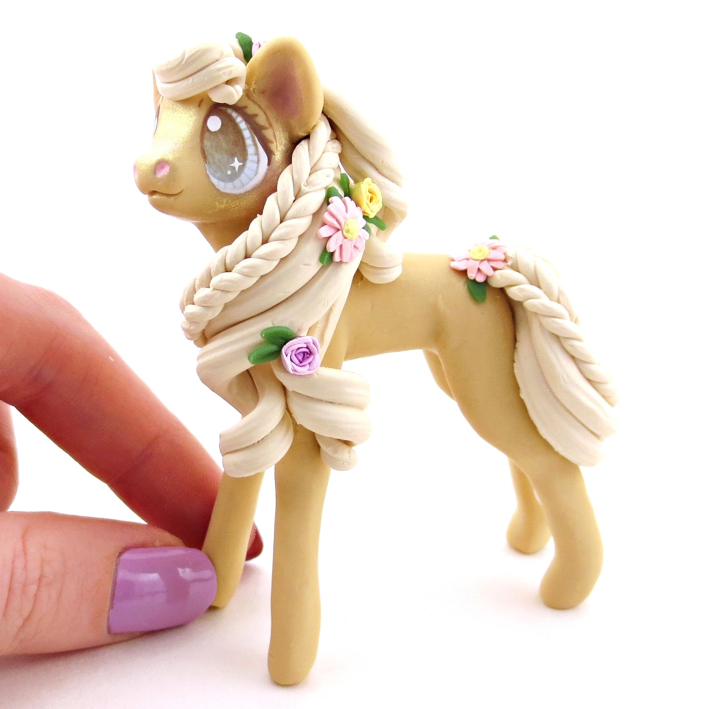 Flower Palomino Pony Figurine - Polymer Clay Spring and Easter Animals