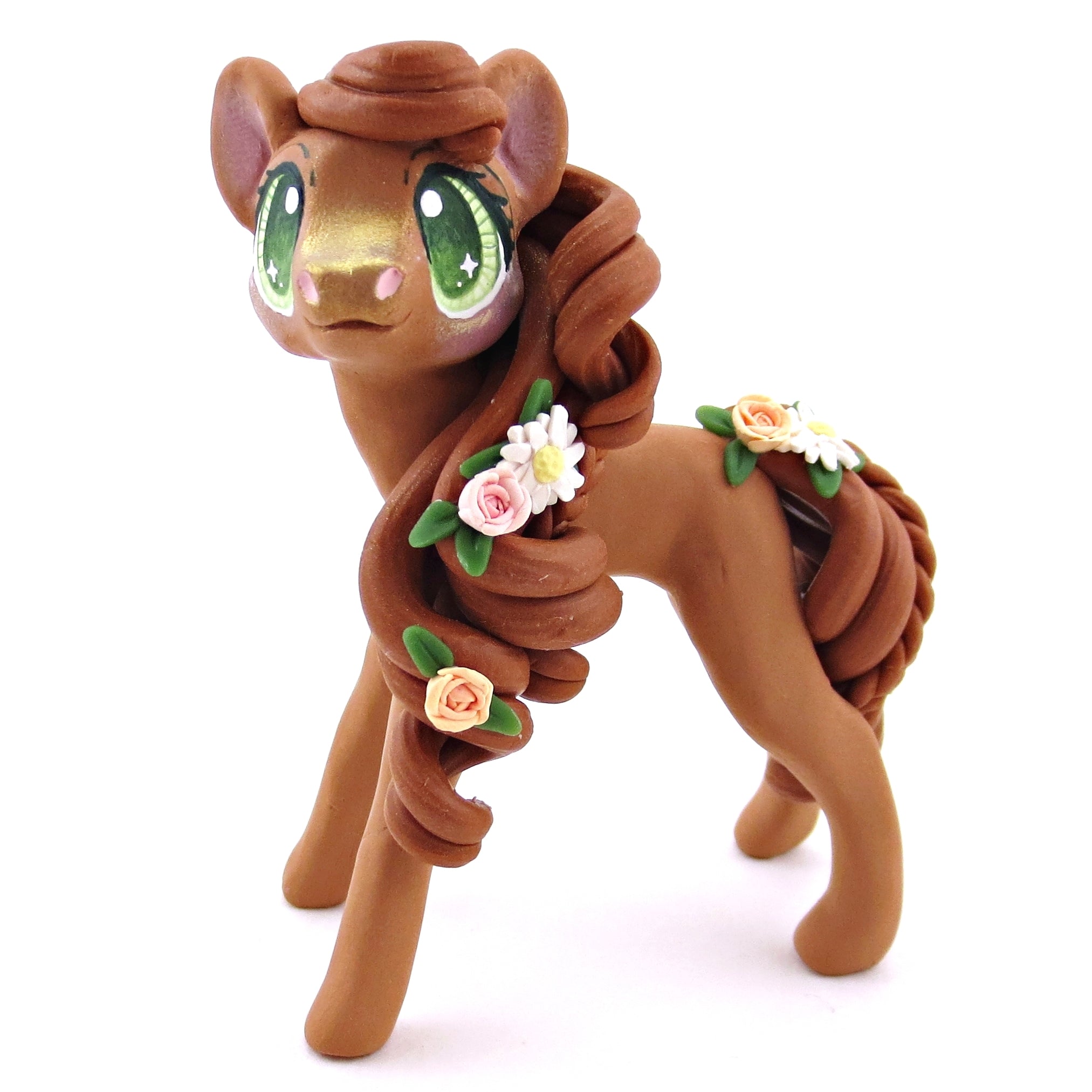 Flower Chestnut Pony Figurine - Polymer Clay Spring and Easter Animals