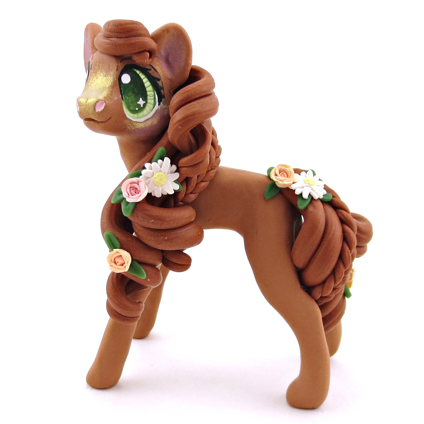 Flower Chestnut Pony Figurine - Polymer Clay Spring and Easter Animals