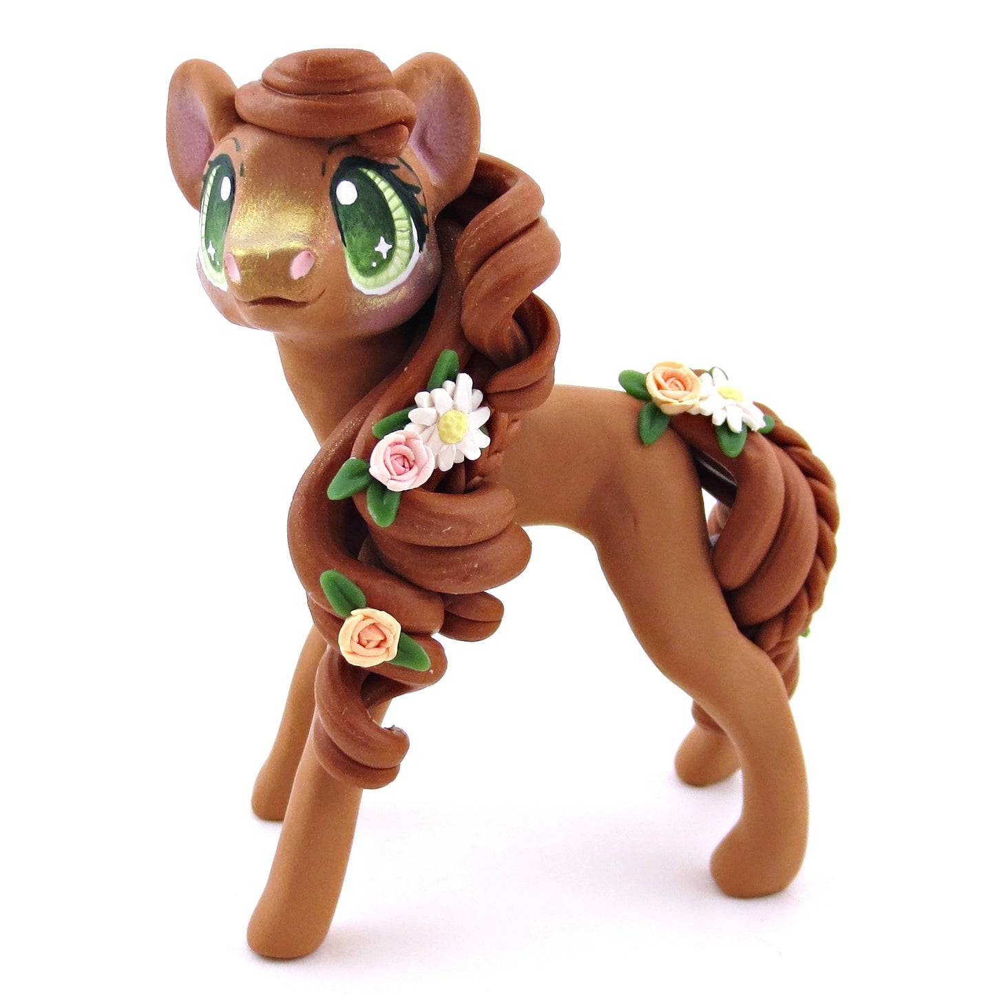 Flower Chestnut Pony Figurine - Polymer Clay Spring and Easter Animals