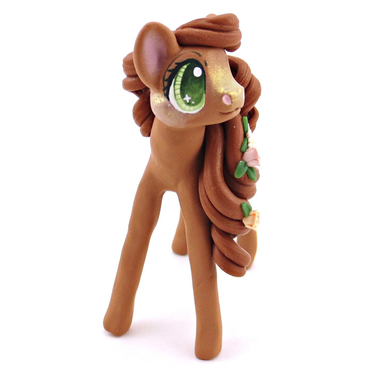 Flower Chestnut Pony Figurine - Polymer Clay Spring and Easter Animals