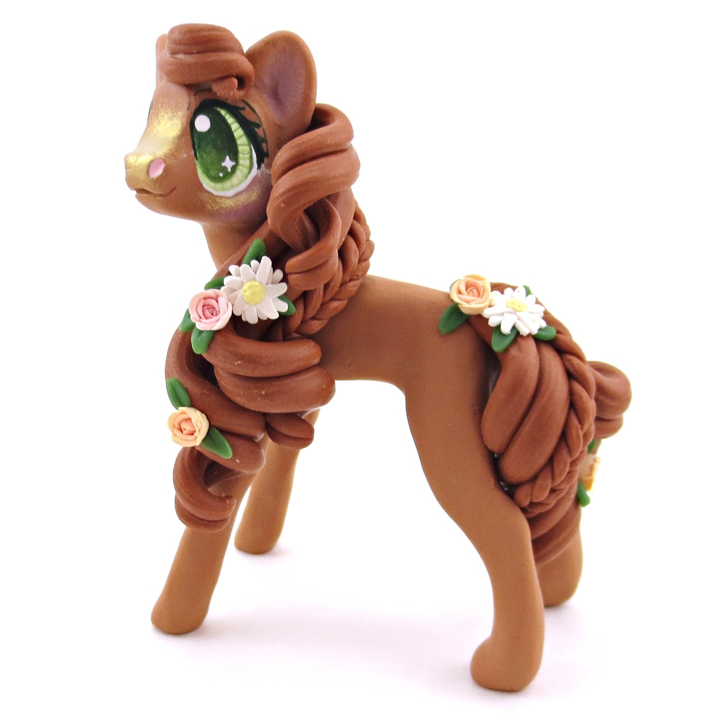 Flower Chestnut Pony Figurine - Polymer Clay Spring and Easter Animals