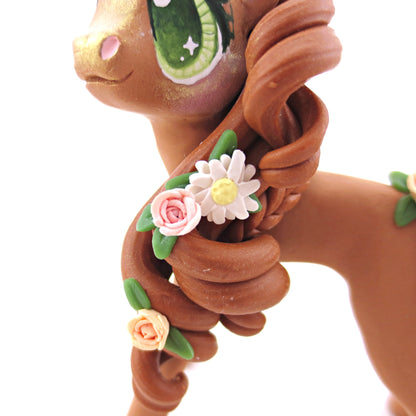 Flower Chestnut Pony Figurine - Polymer Clay Spring and Easter Animals