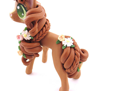 Flower Chestnut Pony Figurine - Polymer Clay Spring and Easter Animals