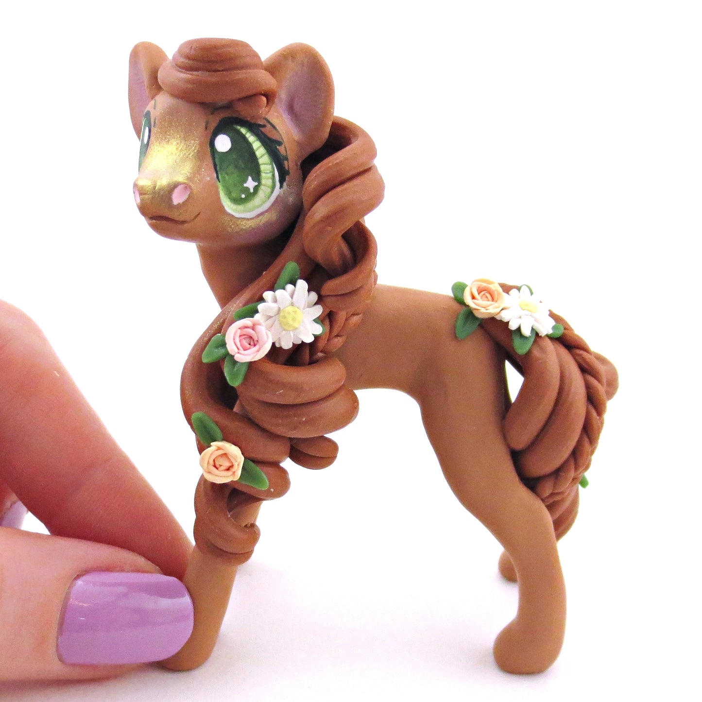 Flower Chestnut Pony Figurine - Polymer Clay Spring and Easter Animals